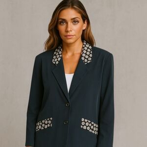 Michael Mims Kathy Cole Vintage Blazer L 100% Silk Button Print Collar Mod Retro